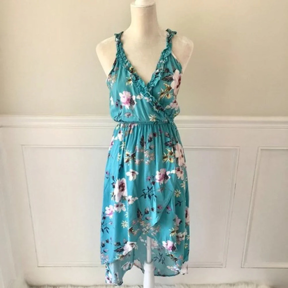 Louna High Low Floral Maxi Dress Blue Ruffle S - Picture 3 of 6